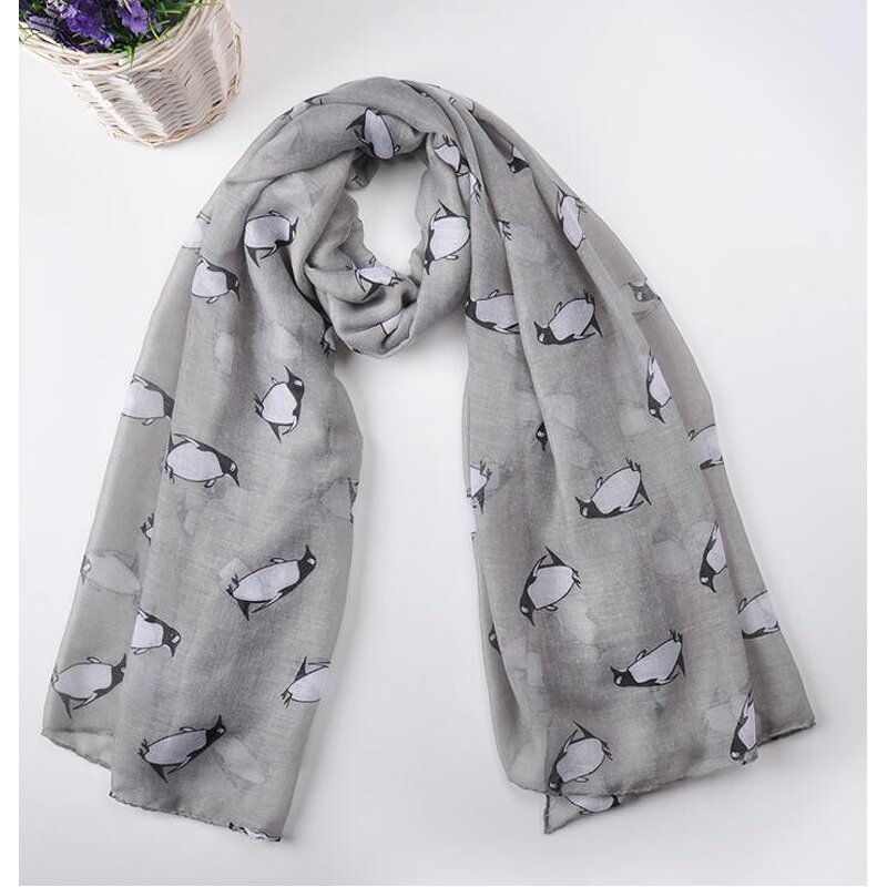 Animal Beach Shawl Factory - Penguin Print Voile Scarf