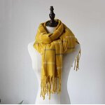 Pashmina Scarf Factory - Plaid Yellow Fringe Wrap Wholesale