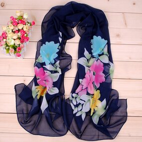 Polyester Scarf Factory - Flower Long Chiffon Shawl Supplier
