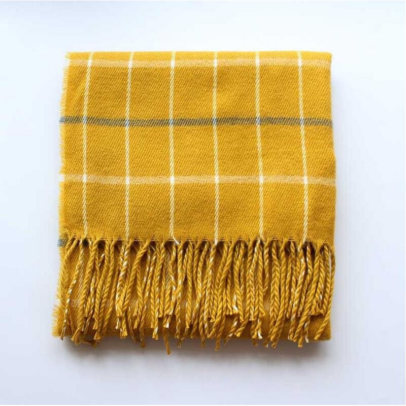 Pashmina Scarf Factory - Plaid Yellow Fringe Wrap Wholesale