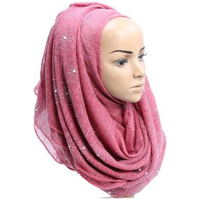Muslim Hijab Factory - Long Wrap Plaid Scarf with Stones