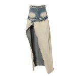 Denim Long Skirt Manufacturer - OEM Wasteland Style Fur Edge