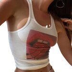 Crop Top Factory - OEM Summer Lip Print Rib Vintage