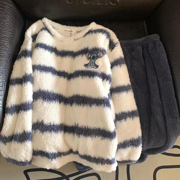Striped Pajamas Set Factory - OEM Coral Fleece Sweet Home