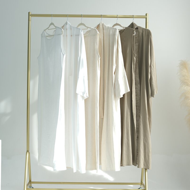Cotton Linen Abaya Set Factory - OEM 2pcs Breathable Cardigan