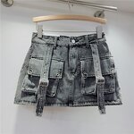 Denim Short Dress Factory - OEM Retro Pink Pocket Strap