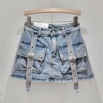 Denim Short Dress Factory - OEM Retro Pink Pocket Strap
