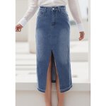 Ripped Denim Skirt Manufacturer - OEM Vintage High Waist Midi
