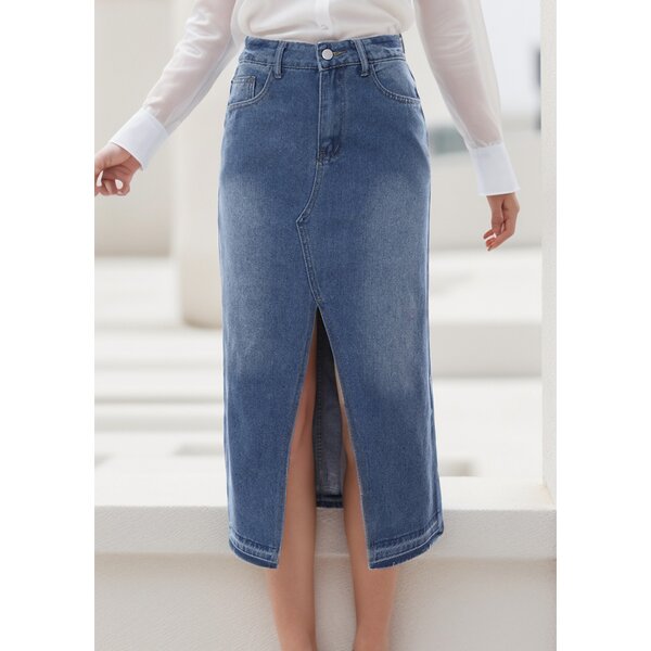 Ripped Denim Skirt Manufacturer - OEM Vintage High Waist Midi