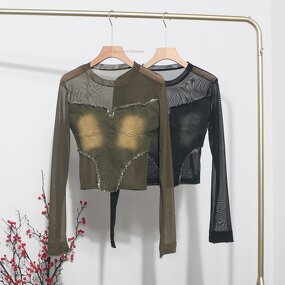Mesh Top Factory - OEM Casual Long Sleeve Denim Stitching