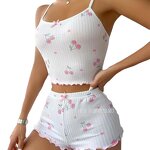 Women's Pajama Set Manufacturer - OEM Cherry Print Bow Cami Shorts