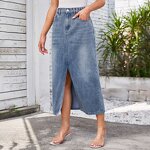 Ripped Denim Skirt Manufacturer - OEM Vintage High Waist Midi