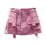 Denim Short Dress Factory - OEM Retro Pink Pocket Strap