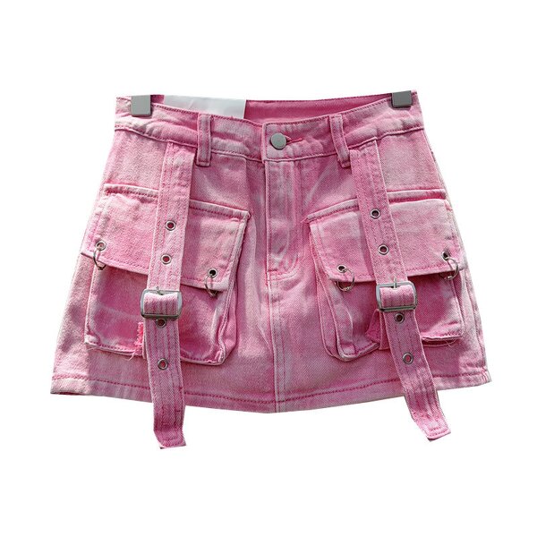 Denim Short Dress Factory - OEM Retro Pink Pocket Strap