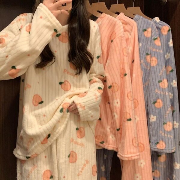 Peach Blossom Pajamas Set Factory - OEM Japanese Sweet Warm Out