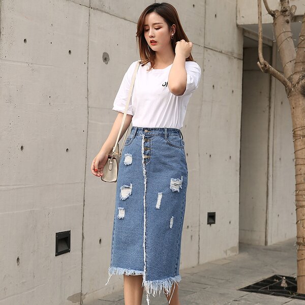 Distressed Denim Skirt Factory - OEM Vintage Niche Strap Design