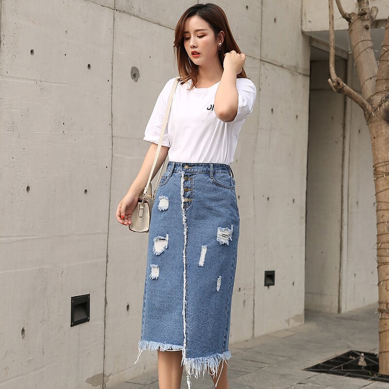 Distressed Denim Skirt Factory - OEM Vintage Niche Strap Design