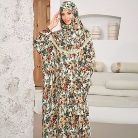 Plus Size Abaya Factory - OEM Rayon Lace Hood Floral