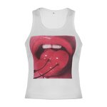 Crop Top Factory - OEM Summer Lip Print Rib Vintage