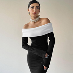 Off-Shoulder Dress Manufacturer - OEM Double Layer Bustier Color Block