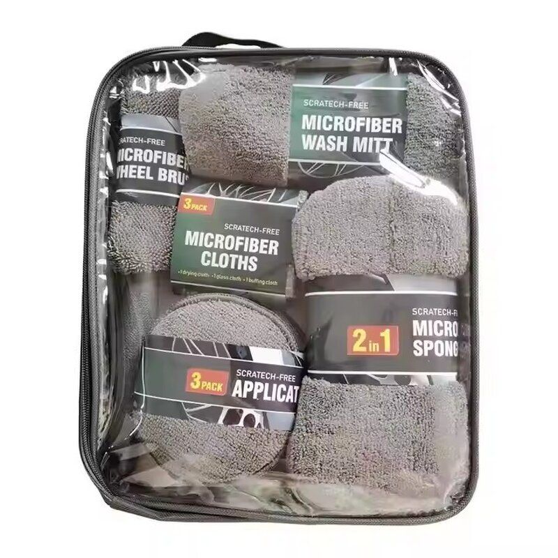 Car Cleaning Towel Set Factory - OEM 9-Pieces Wash Wax Kit with Brushes