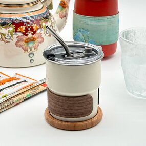 Camping Mug Supplier - OEM 300ml Anti-Scalding Wood Cover Lid Travel Cup
