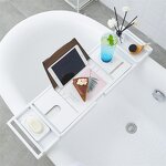 Bamboo Bathtub Tray Manufacturer - OEM Simple Solid Wood Folding Shower Organizer