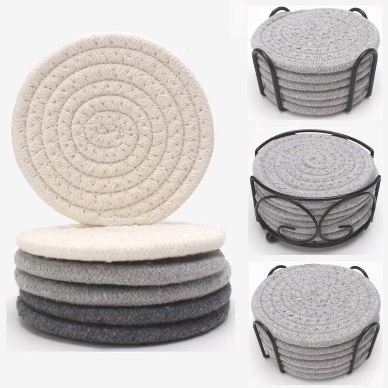 Cotton Rope Coasters Supplier - OEM 6pcs Handmade Braided Coaster Set