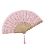 Lace Hand Fan Factory - OEM Pink Vintage Retro Fabric Foldable Fan