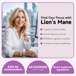 GlowLeaf Vegan Ashwagandha Reishi Lions Mane Mushroom Gummy Immunity Support Vegan Supplement Mushroom Gummies