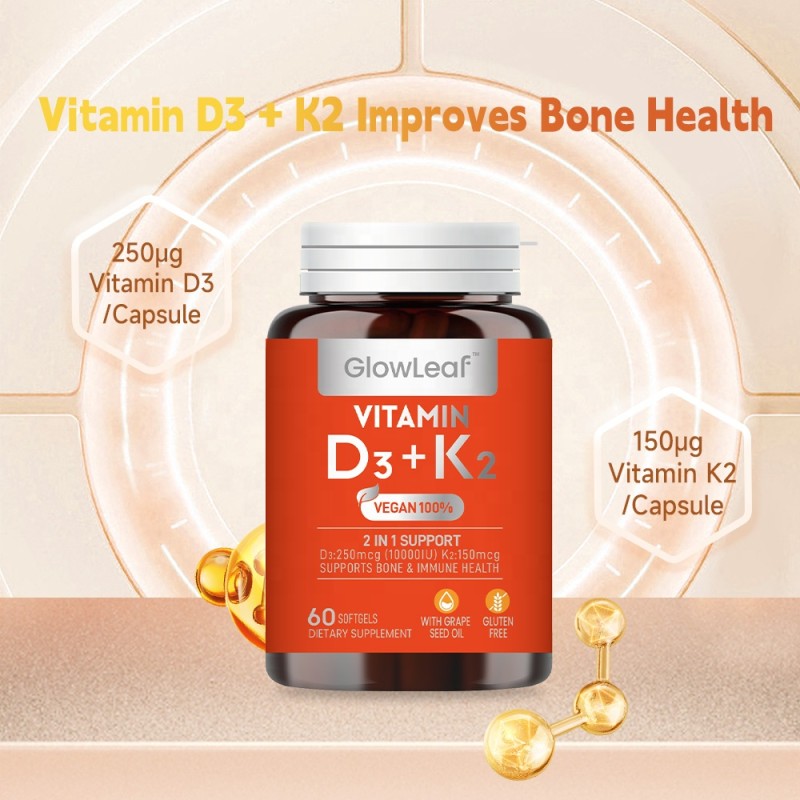 GlowLeaf Vitamin D3 Vitamin K2 Capsule Vegan 100% Calcium Supplement Bone Health Immunity Support Vitamin D3K2 Softgel