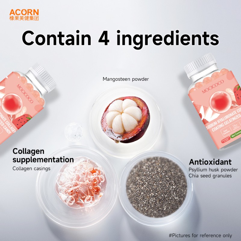 Hyaluronic Acid Marine Collagen Peptides Strawberry Flavor Gummies Fudge for Skin Whitening Face Elasticity Anti Skincare Aging
