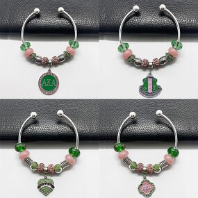 Sorority Bangle Manufacturer - OEM Ready to Ship Pink Green Beaded
