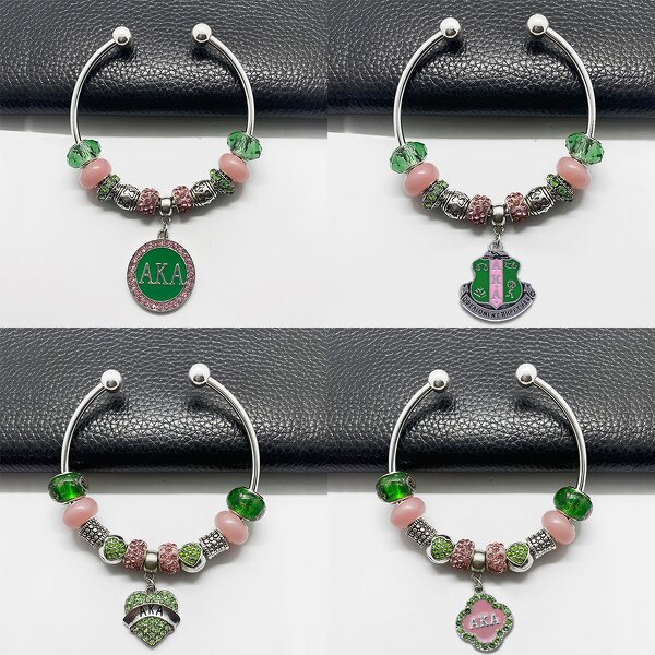 Sorority Bangle Manufacturer - OEM Ready to Ship Pink Green Beaded