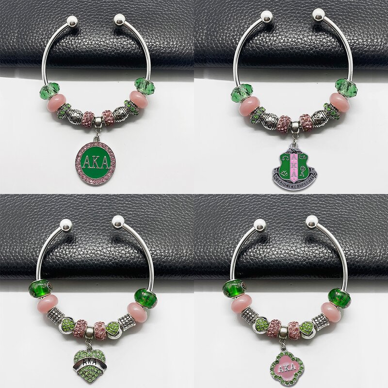 Sorority Bangle Manufacturer - OEM Ready to Ship Pink Green Beaded
