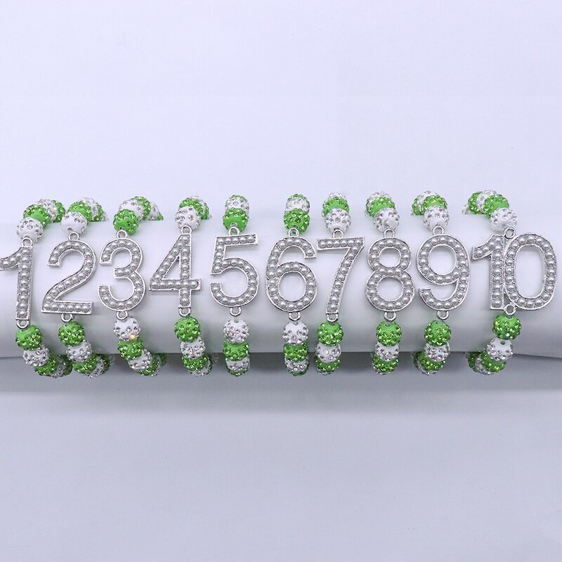Number Bracelet Manufacturer - OEM Ready to Ship Green White Bling