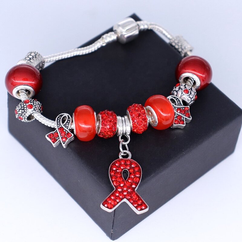 AIDS Awareness Bracelet Factory - OEM Red Crystal Ribbon Charm