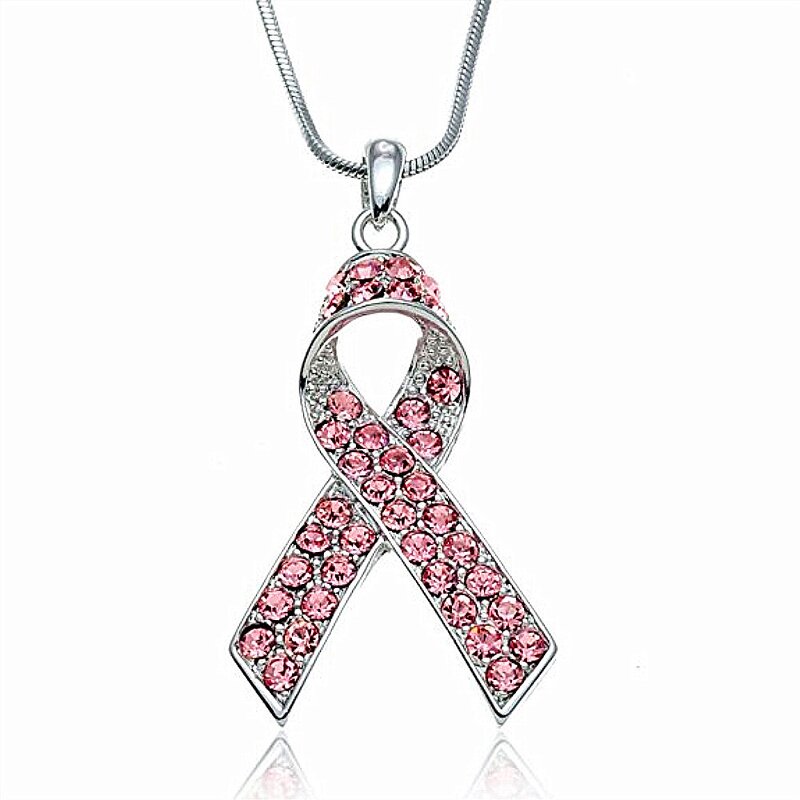 Breast Cancer Necklace Manufacturer - OEM Metal Sparking Pink Ribbon