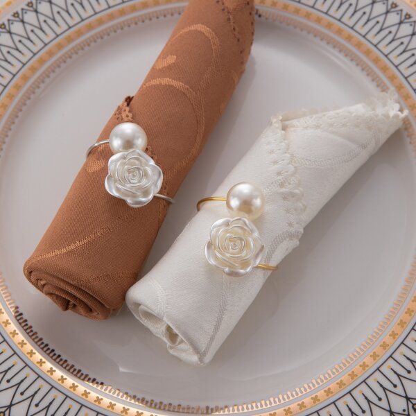Pearl Rose Napkin Rings Factory - OEM Metal Table Decor for Weddings Banquets