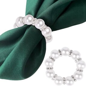 Pearl Rhinestone Napkin Rings Supplier - OEM Luxury Pink Beaded Metal Table Decor