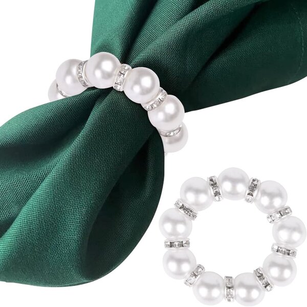 Pearl Rhinestone Napkin Rings Supplier - OEM Luxury Pink Beaded Metal Table Decor