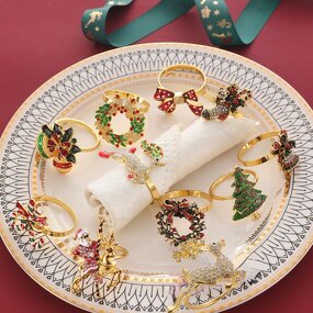 Christmas Napkin Rings Set Manufacturer - OEM Table Decoration Tree Reindeer Snowflake