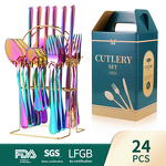 Stainless Steel Cutlery Set Factory - OEM 24-Piece Disposable with Stand Gifts