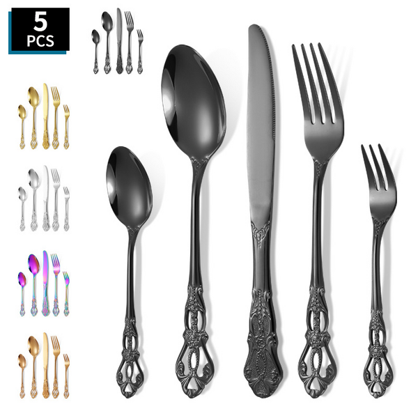 Gold Flatware Set Factory - OEM Stainless Steel Vintage Royal Design Disposable