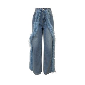 Women's Jeans Supplier - OEM High Street Vibe Dark Blue Washed Loose Cargo Wide