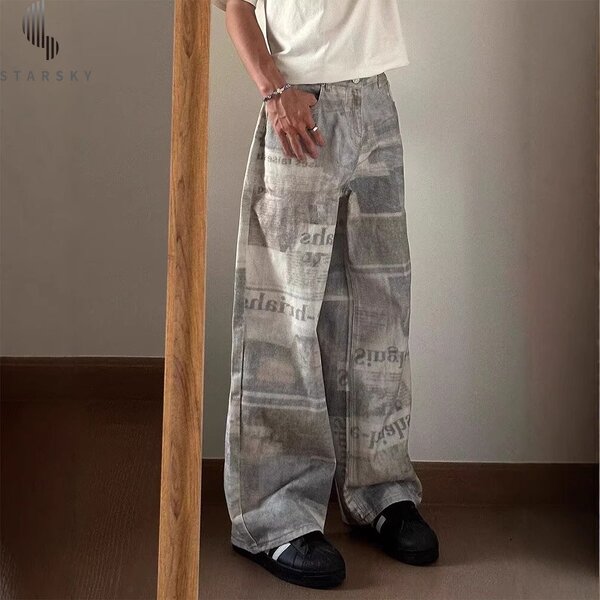 Men's Jeans Manufacturer - OEM Fashion Digital Printing Vintage Straight-leg