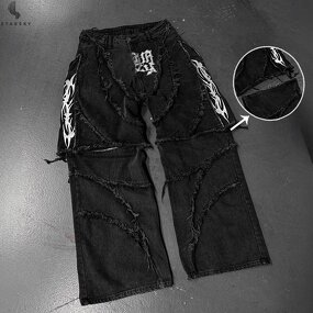 Men's Jeans Supplier - OEM High Quality Zipper Stitching Fur Edge Wide Leg