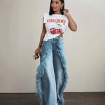 Women's Jeans Supplier - OEM High Street Vibe Dark Blue Washed Loose Cargo Wide