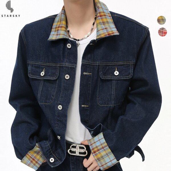 Unisex Denim Jacket Manufacturer - OEM New Casual Plaid Pocket Patchwork Custom