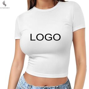 Women's Crop Top Supplier - OEM Women's Wear 2025 American Stripes Short Sleeve Retro